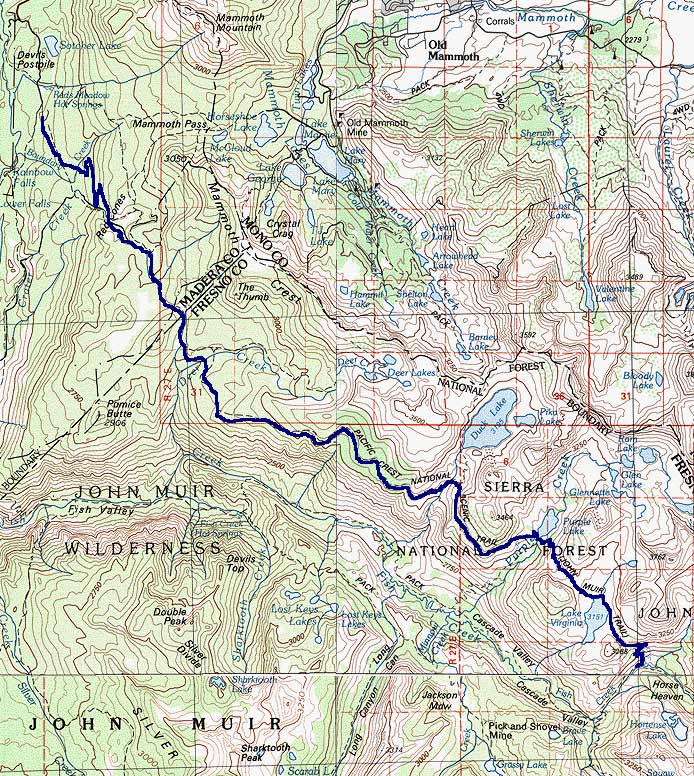 John Muir Trail 2000 (and Beyond) - Map Closeup: Red's Meadow to Tully Hole